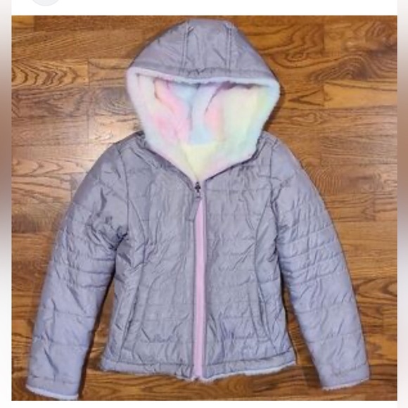 SO Gray and Pink Reversible Puffer Jacket with Quilted size 10/12 - Picture 1 of 6